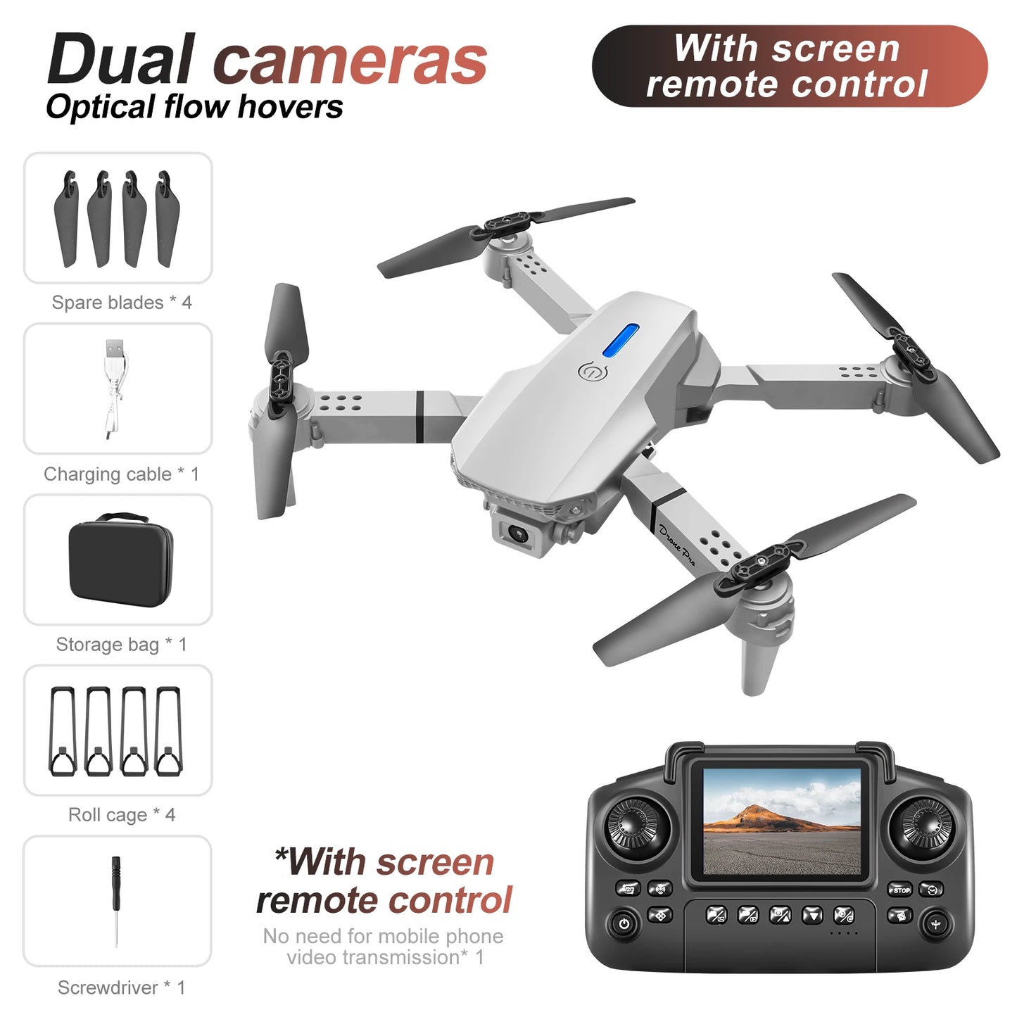 JJRC E88/E99 Drohne – 4K Dual-Kamera, Display-Fernbedienung, Faltbar