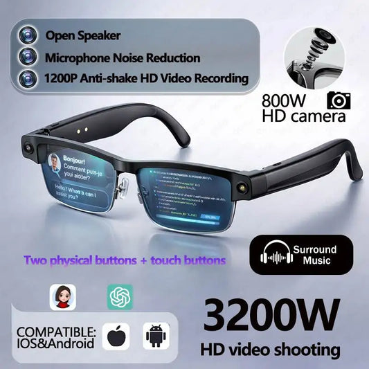 KI Smart Foto-Brille – 800W Kamera, 1200P Anti-Shake HD, Übersetzung, Musik & BT Anruf