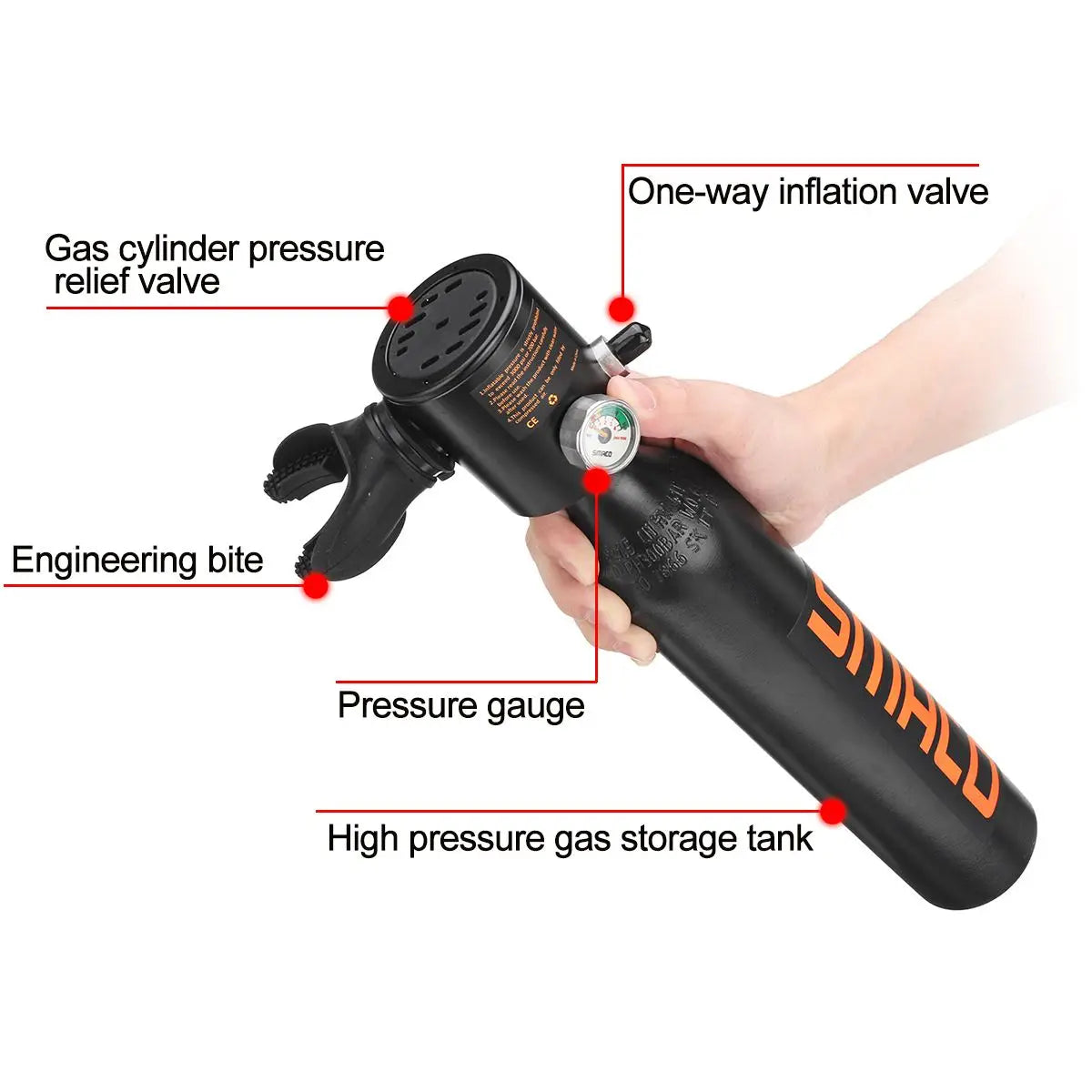 0,5 L Scuba Sauerstoffflasche – Set mit Pumpe & Tasche für Schnorcheln & Tauchen