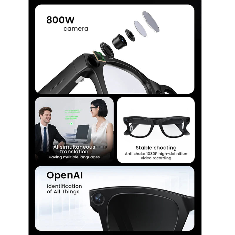Smart Glasses HD E02 – 8MP Kamera, KI-Übersetzung, WLAN & Bluetooth