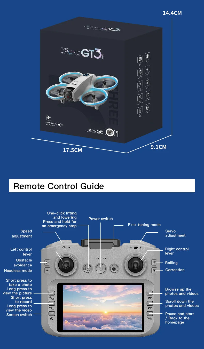 GT3 MAX Mini-Drohne 8K HD – 4,3" Display, Kopfloser Modus, 360° Flip & Kinder-Quadcopter