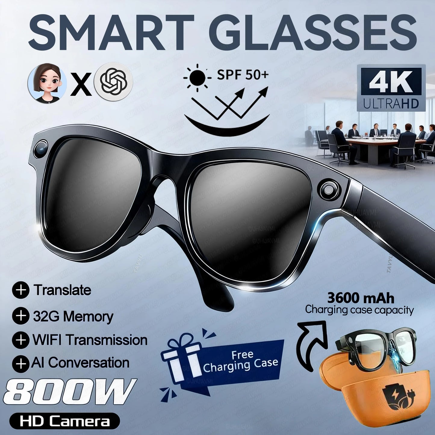 KI Smart Brille 2026 – 4K Kamera, 3600mAh Powerbank, 32GB, ChatGPT & 120+ Sprachen
