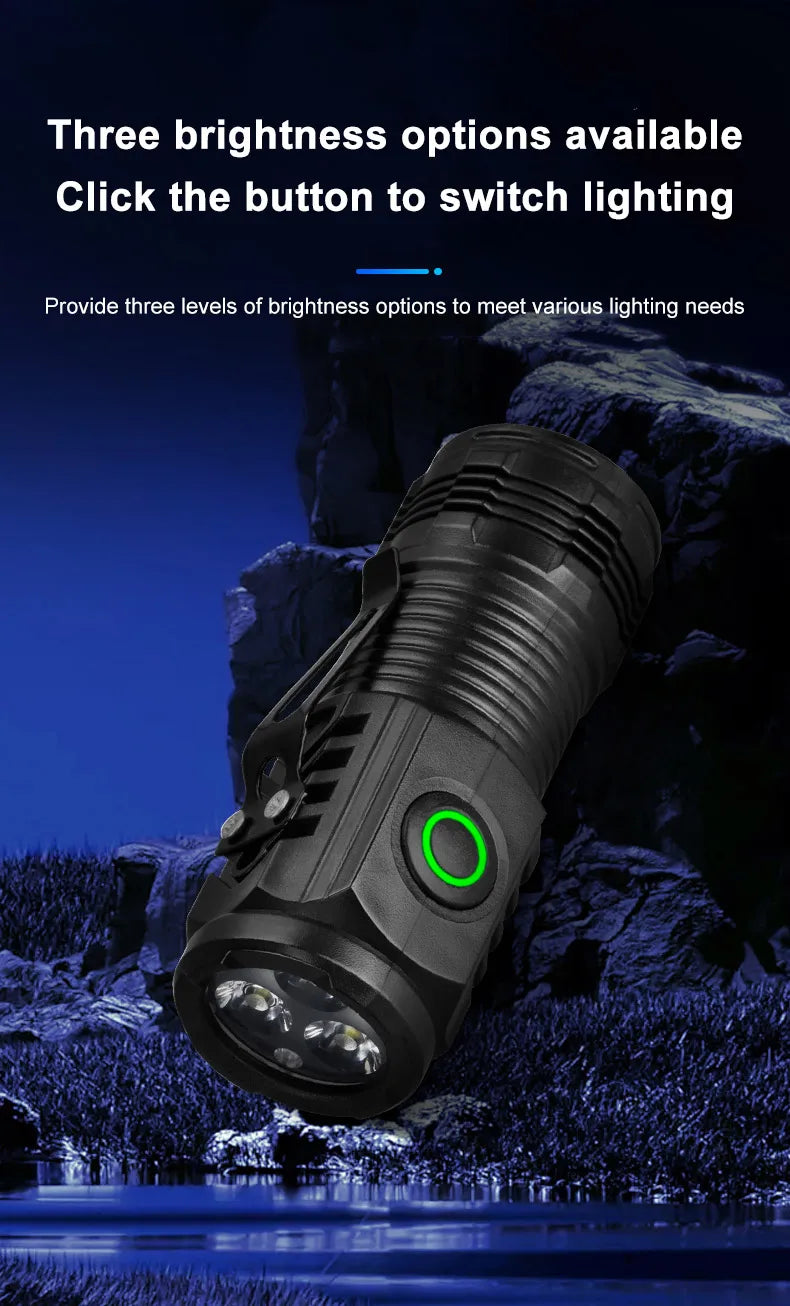 Mini LED Taschenlampe S01 – 450 Lumen, 200m Reichweite & USB aufladbar
