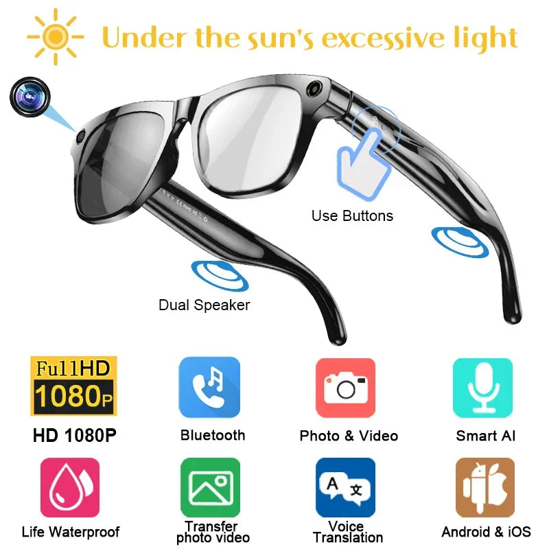KI Smart Brille 1080P HD – Bluetooth, Farbwechsel-Linsen & Sprachassistent