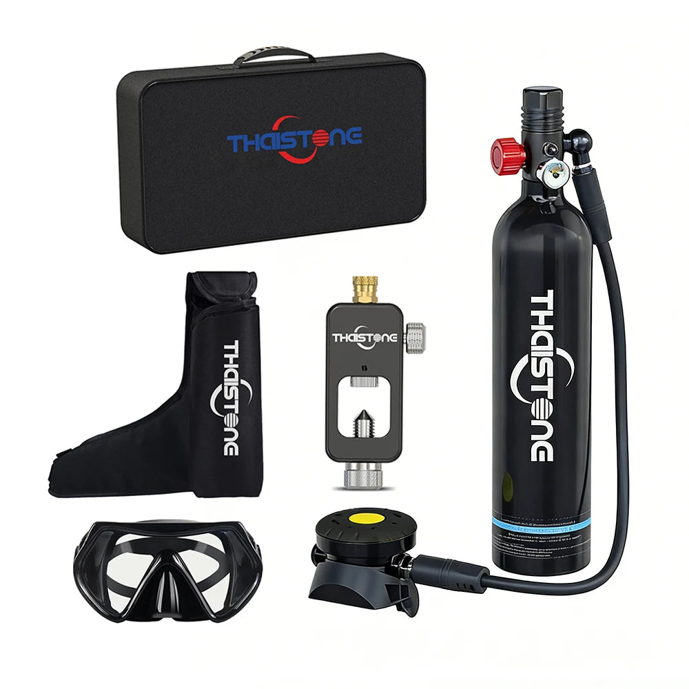 THAISTONE 1L Scuba Tauchflasche – 15–25 Min. Tauchzeit mit Adapter & Profi-Ausrüstung
