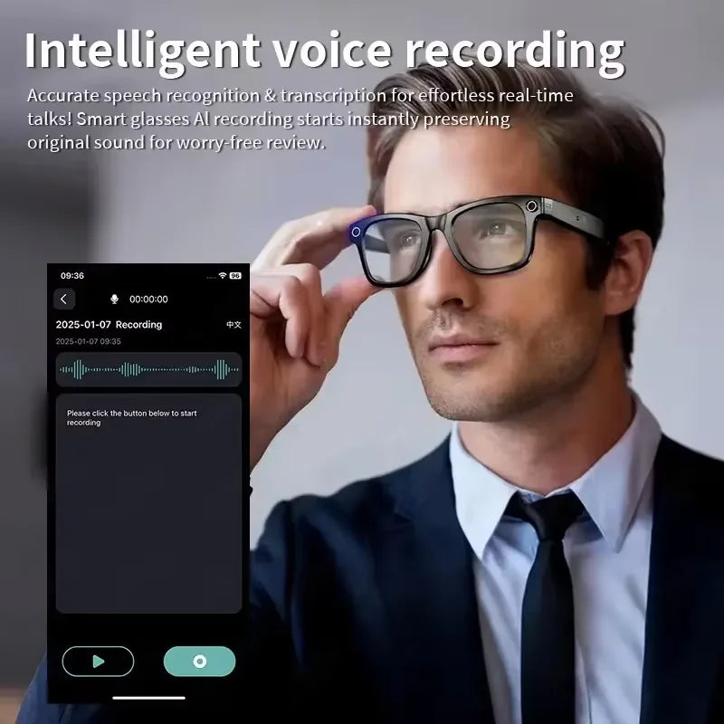 KI Smart Brille IP67 – Bluetooth, Kamera, KI-Übersetzung & Noise Cancelling