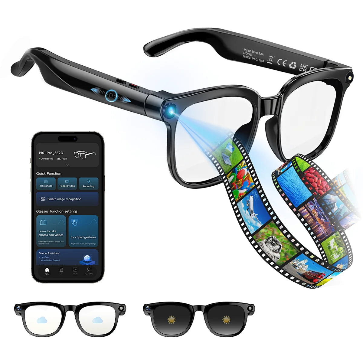 Lenovo XG88 Pro Bluetooth-Smart-Brille für Musik und Anrufe – Produktbild 1