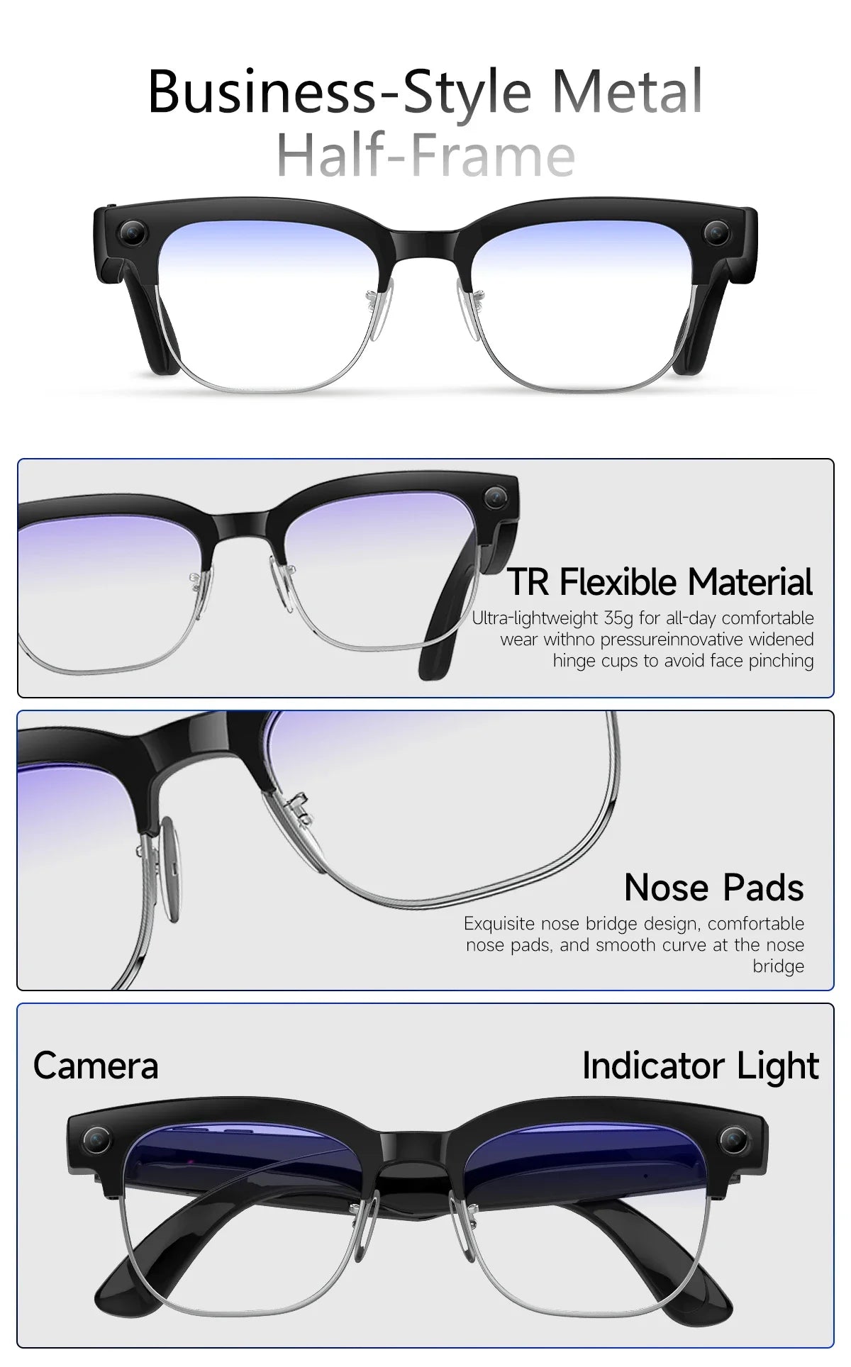 yaocx W630 KI Smart Brille – 800W Kamera, KI-Übersetzung & Bluetooth