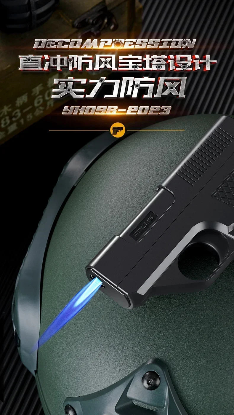 Windfestes Jet-Flammen-Butangasfeuerzeug im Pistolenclip-Design – Produktbild 12