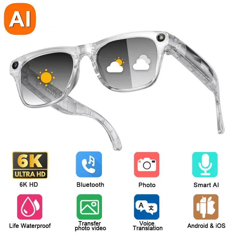 6K HD KI-Kamerabrille – 800MP, Photochrom, Bluetooth, ChatGPT & Musik