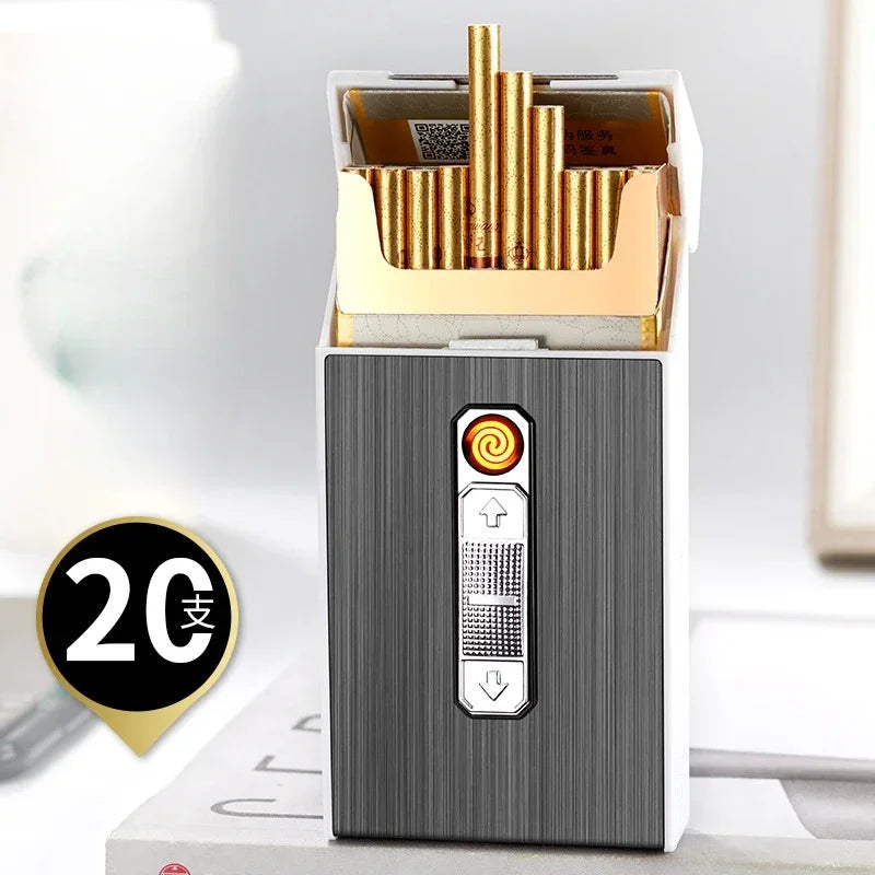 Schmales USB-Zigarettenetui für 20 Zigaretten mit Lichtbogen-Feuerzeug – Produktbild 3
