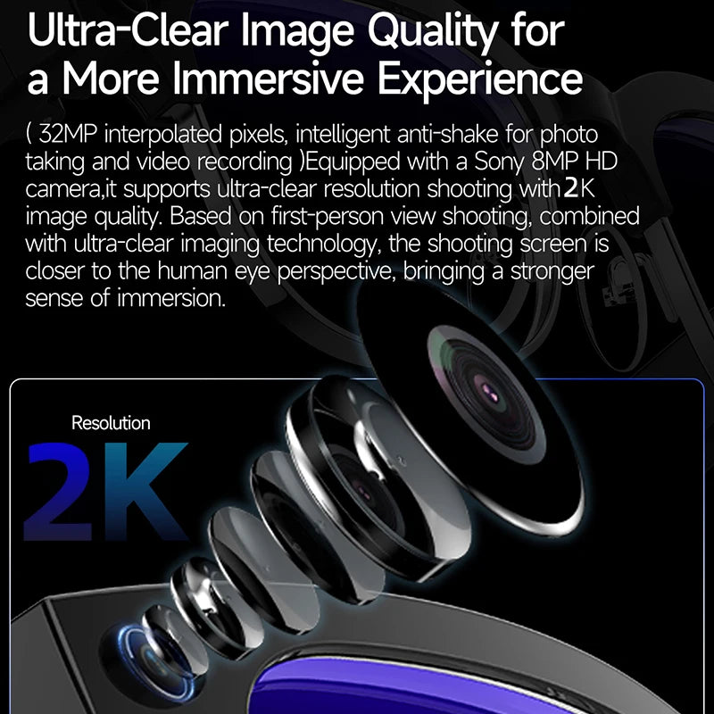 KI Smart Brille 2026 – 8MP HD Kamera, WiFi-Übertragung, Foto-Erkennung & BT Anruf