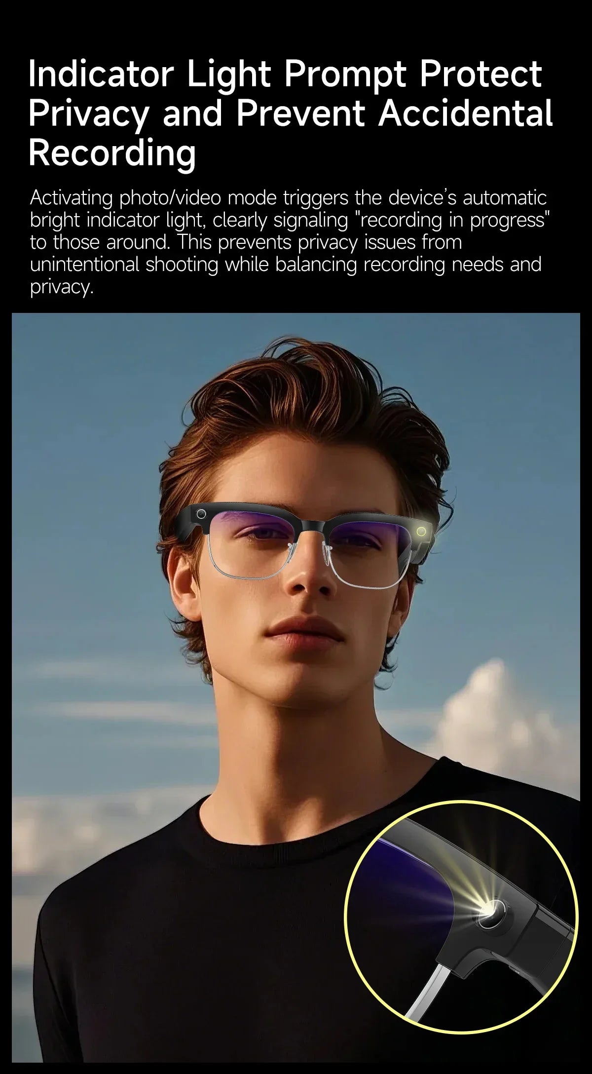 KI Smart Brille – 800W HD Kamera, Objekterkennung, KI-Übersetzung & Foto/Video