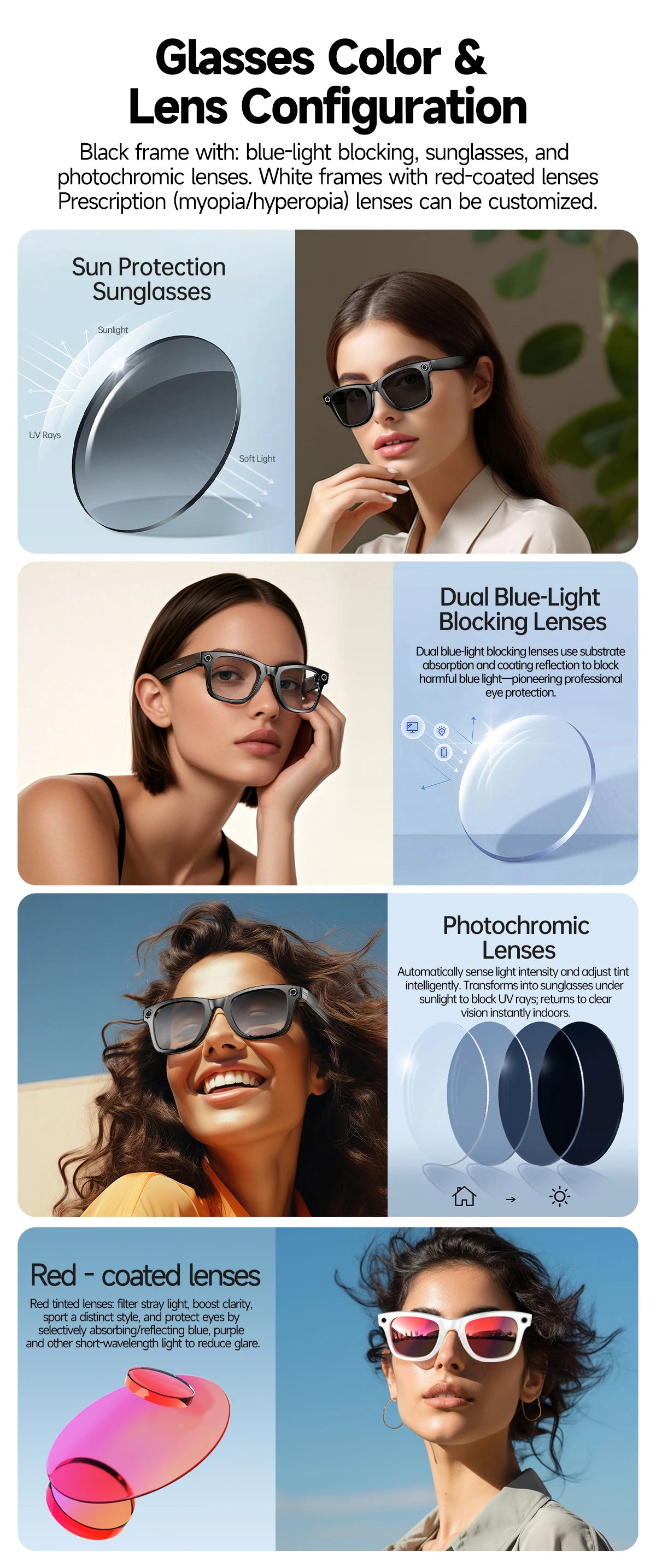 KI Smart Brille – 800W Anti-Shake HD Kamera, Übersetzung, Musik & BT Anruf