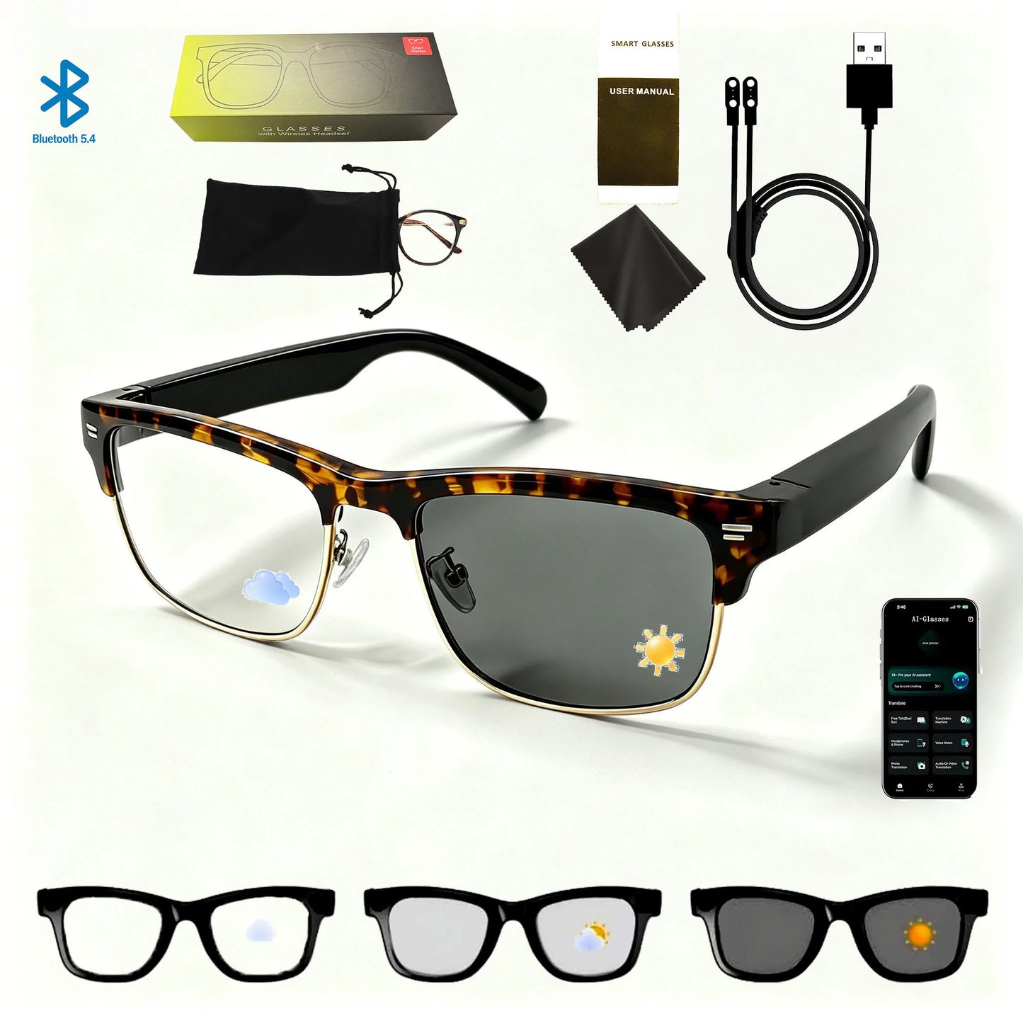 Smart Brille – Ultraleicht, Open-Ear Lautsprecher, Polarisierte Gläser, Bluetooth