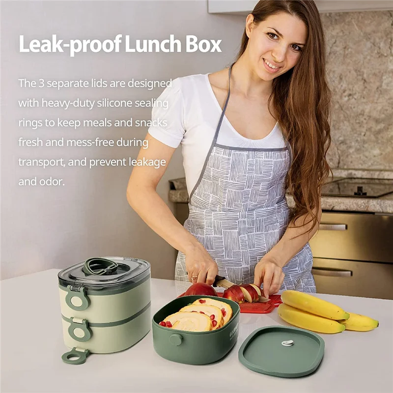 Bento Lunchbox 3-stöckig – Auslaufsicher, Mikrowellengeeignet & Besteck inklusive