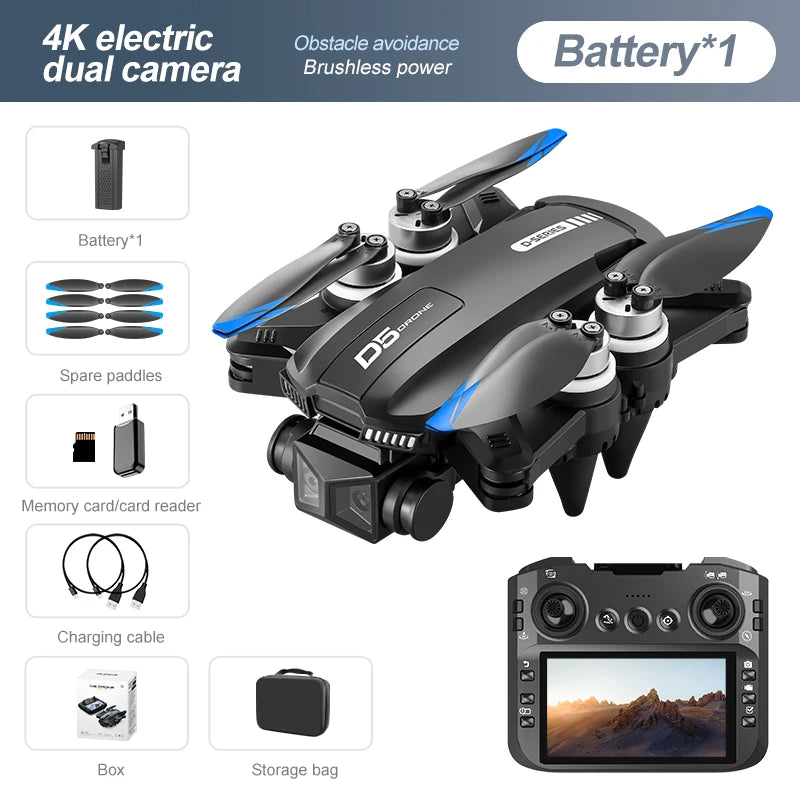 D5 Drohne – 4K Dual-Kamera, 4-seitige Hinderniserkennung, Display-Fernbedienung