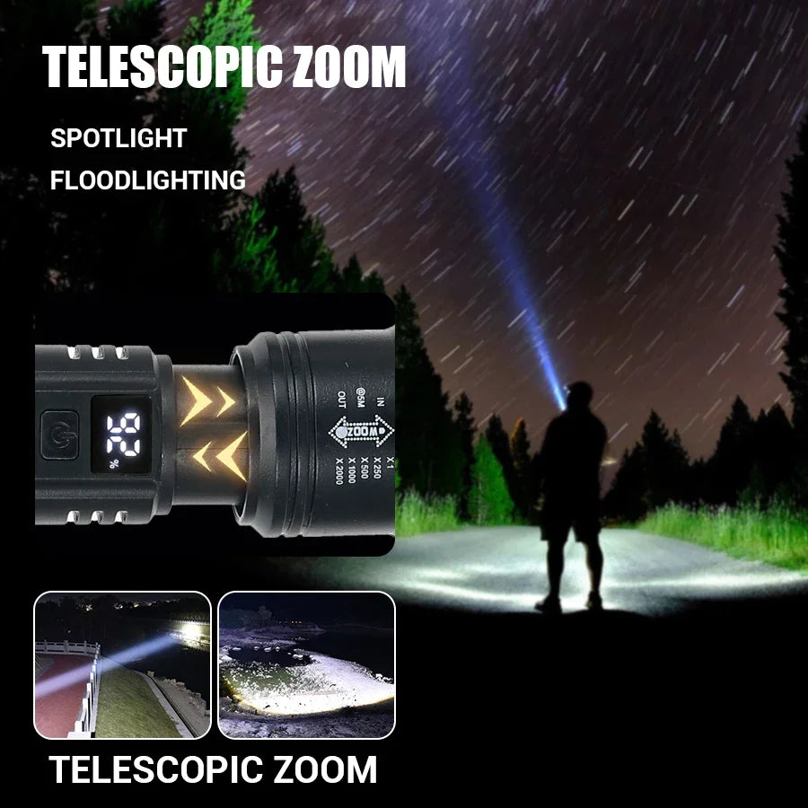 LED Taschenlampe 2000LM – USB wiederaufladbar, zoombar für Camping & Outdoor