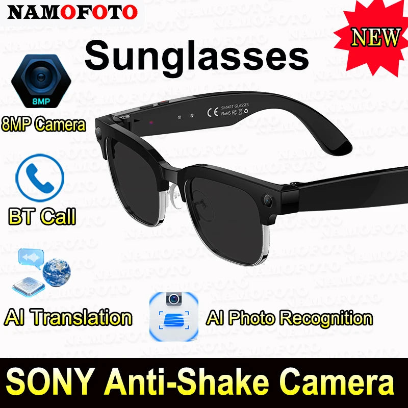 KI Smart Brille 2026 – 8MP HD Kamera, WiFi-Übertragung, Foto-Erkennung & BT Anruf