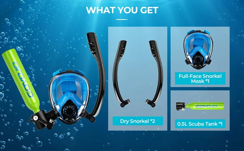 Tauchset mit Vollgesichtsmaske & 0,5 L Scuba Tank – Komplettset für Schnorcheln & Tauchen