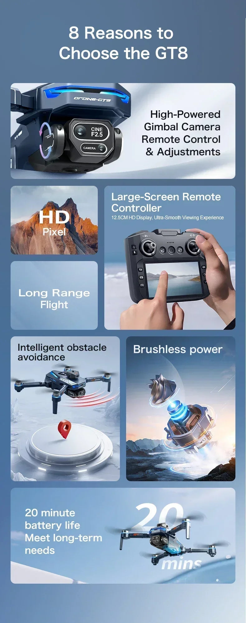 ELIGIPORT GT8 Kamera-Drohne – 4K HD, GPS, Brushless, Faltbar