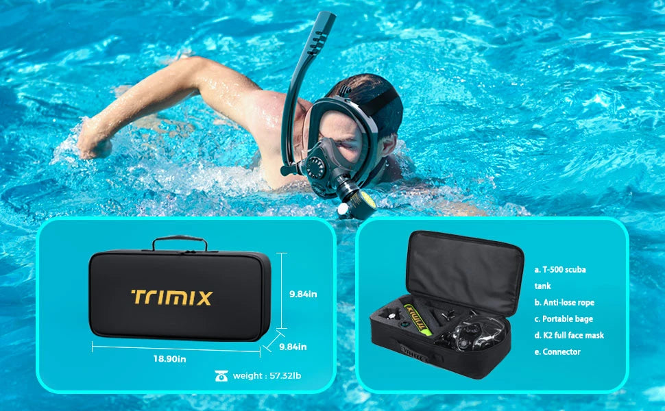 TRIMIX Mini Scuba Tank Set 0,5L – Mit Maske & Tasche, 10 Min Atemzeit für Schnorcheln & Tauchen