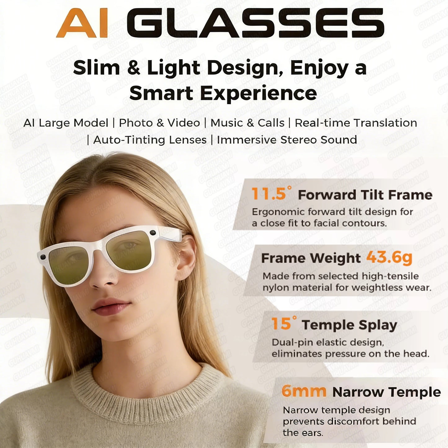 Lenovo 8K KI Smart Brille – HD Kamera, Bluetooth, Musik, Übersetzung & Photochrom-Gläser