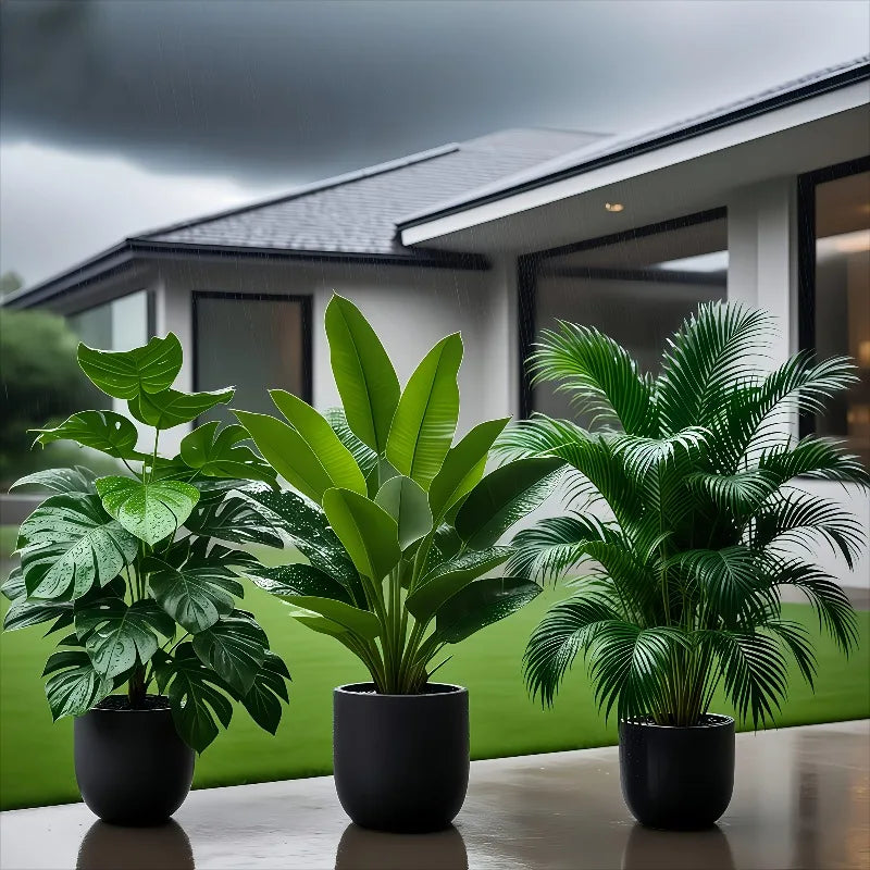 Künstliche Pflanzen Set 3er – Monstera, Palme & Bananenbaum für Deko
