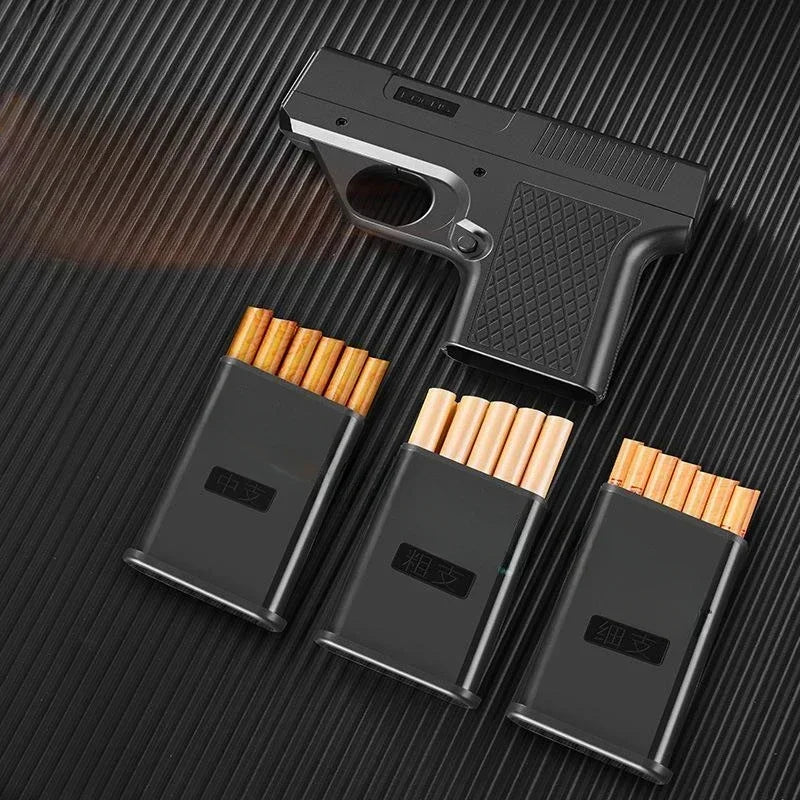 Windfestes Jet-Flammen-Butangasfeuerzeug im Pistolenclip-Design – Produktbild 3
