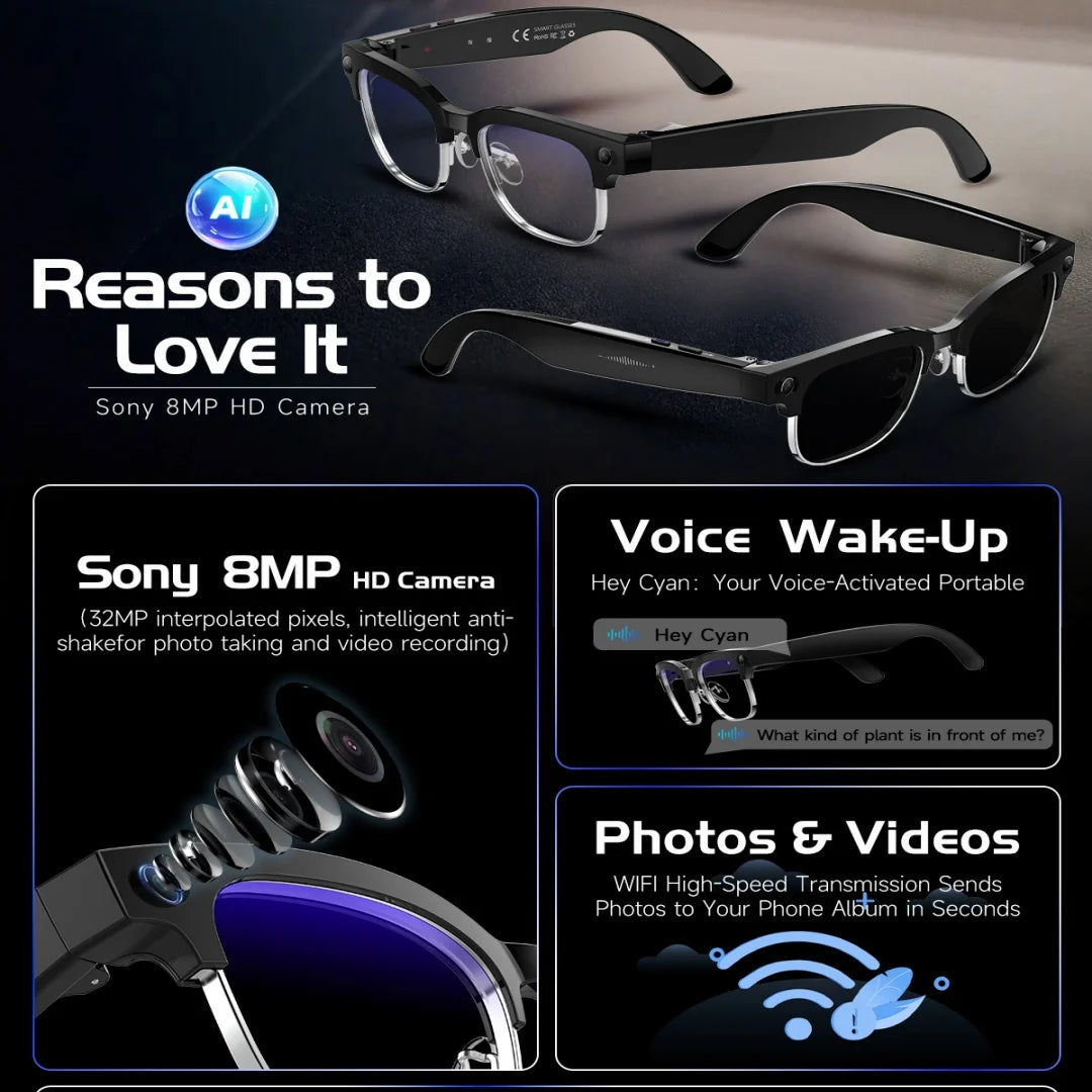 KI Smart Brille 8K AI 2026 – ChatGPT, Übersetzung & Bluetooth Anruf
