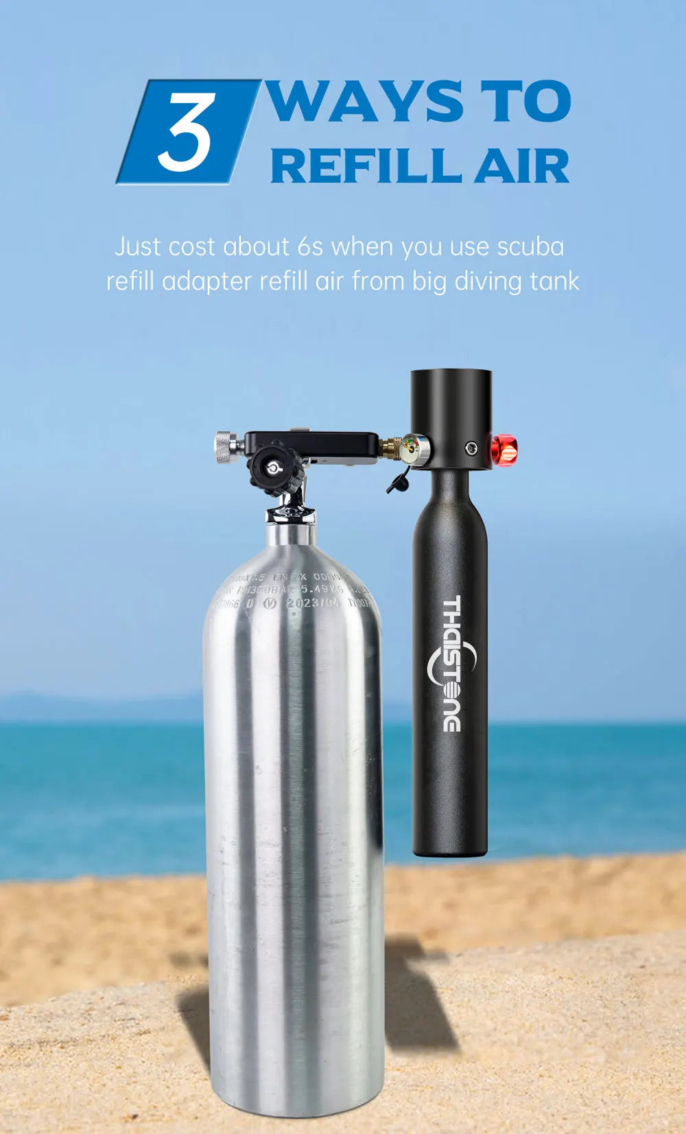 THAIITONEE Mini Scuba Tank 0,5L – Tragbare Tauschflasche für Schnorcheln & Tauchen (5-10 Min)