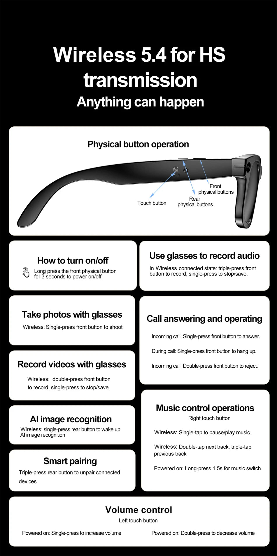KI Smart Brille 2026 – HD Kamera, Übersetzung & Bluetooth Audio