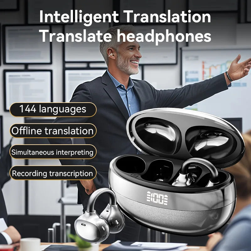 AI Übersetzer Ohrhörer – 144 Sprachen, Bluetooth 5.4 & Touchscreen für Business & Reisen