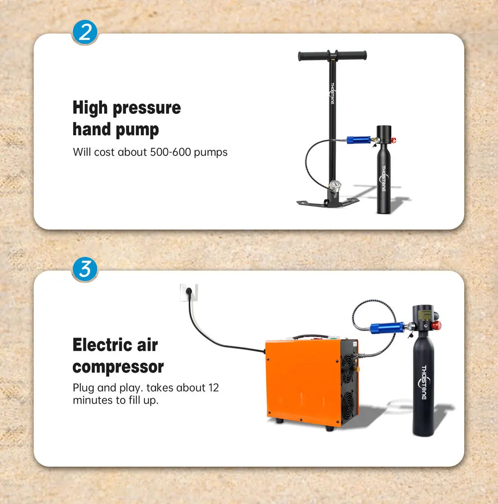 THAIITONEE Mini Scuba Tank 0,5L – Tragbare Tauschflasche für Schnorcheln & Tauchen (5-10 Min)