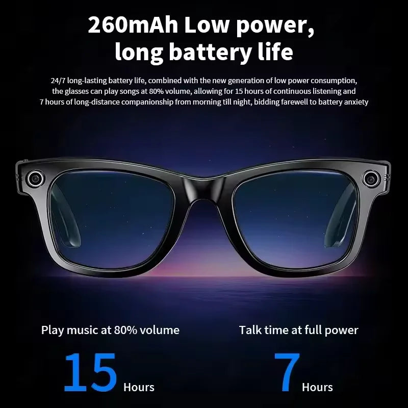KI Smart Brille – 800W Anti-Shake HD Kamera, Übersetzung, Musik & BT Anruf