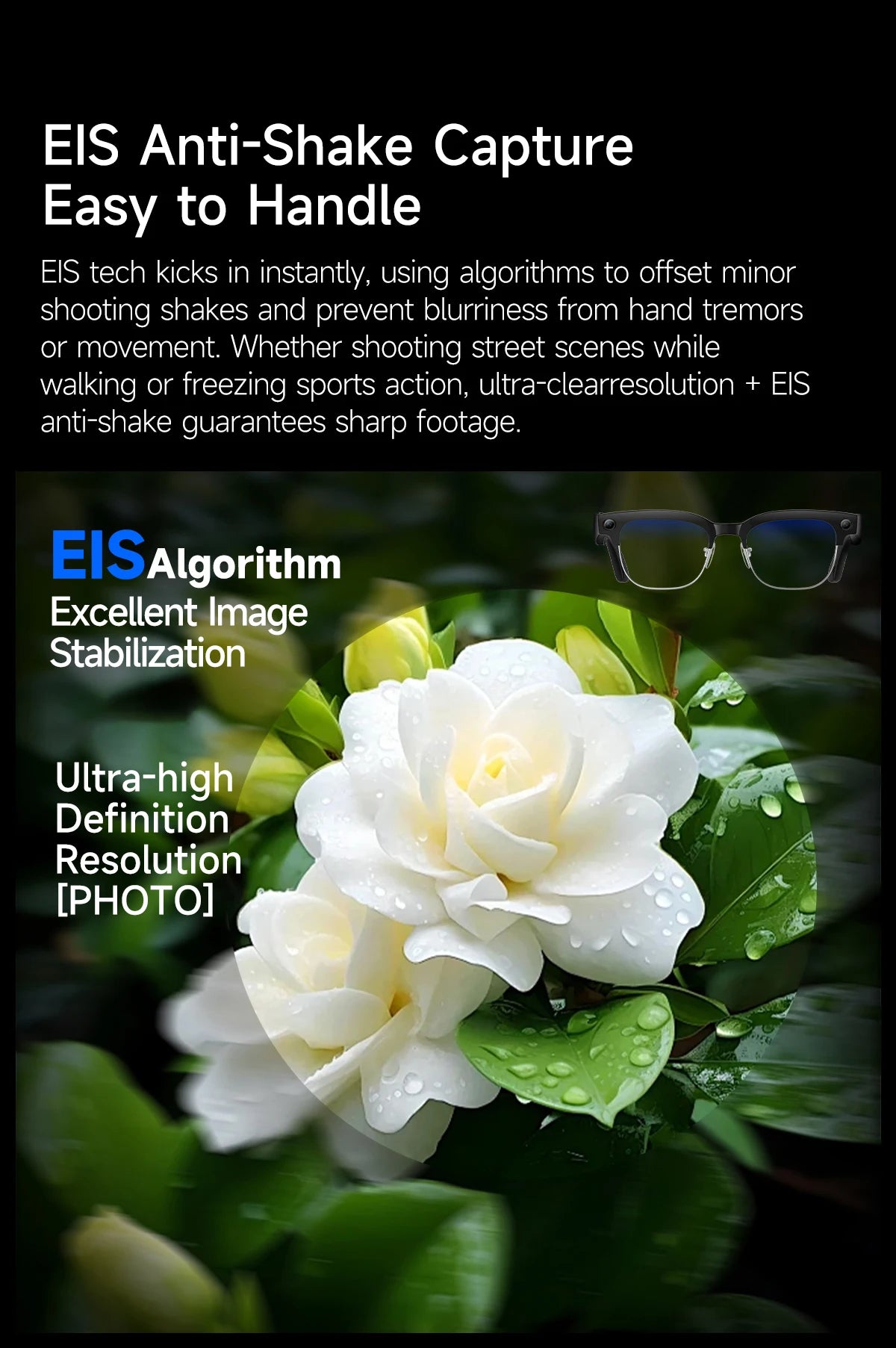 KI Smart Brille 2026 – 8MP HD Kamera, WiFi-Übertragung, Foto-Erkennung & BT Anruf