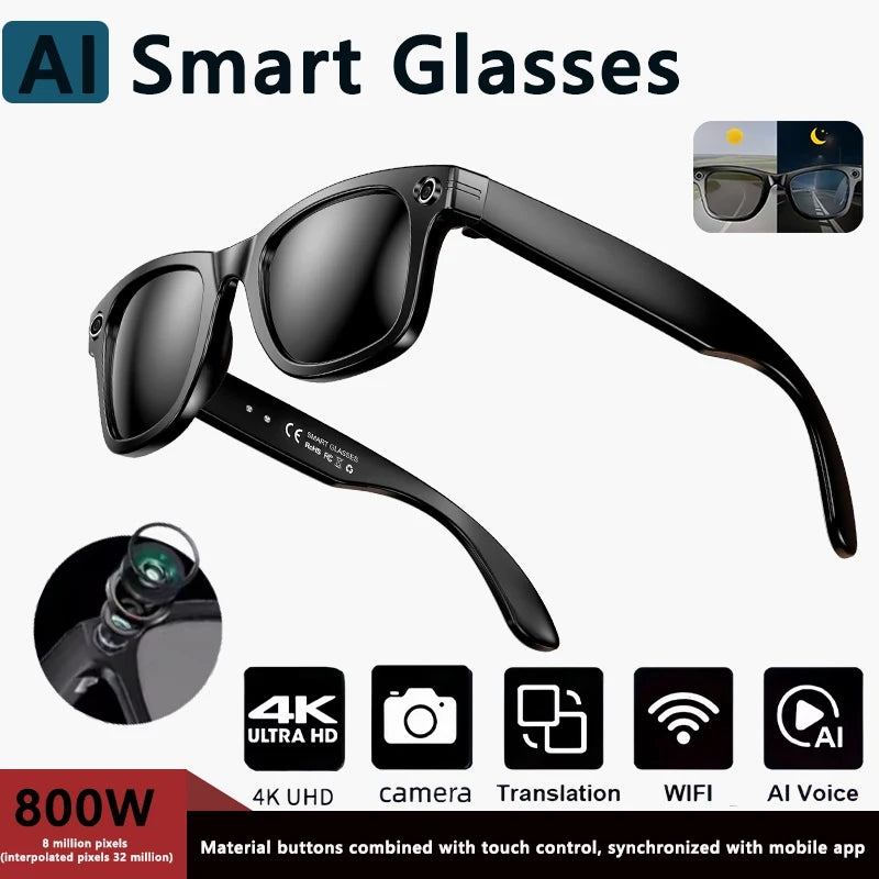 KI Smart Brille – Kamera, Echtzeit-Übersetzung 100+ Sprachen & Bluetooth