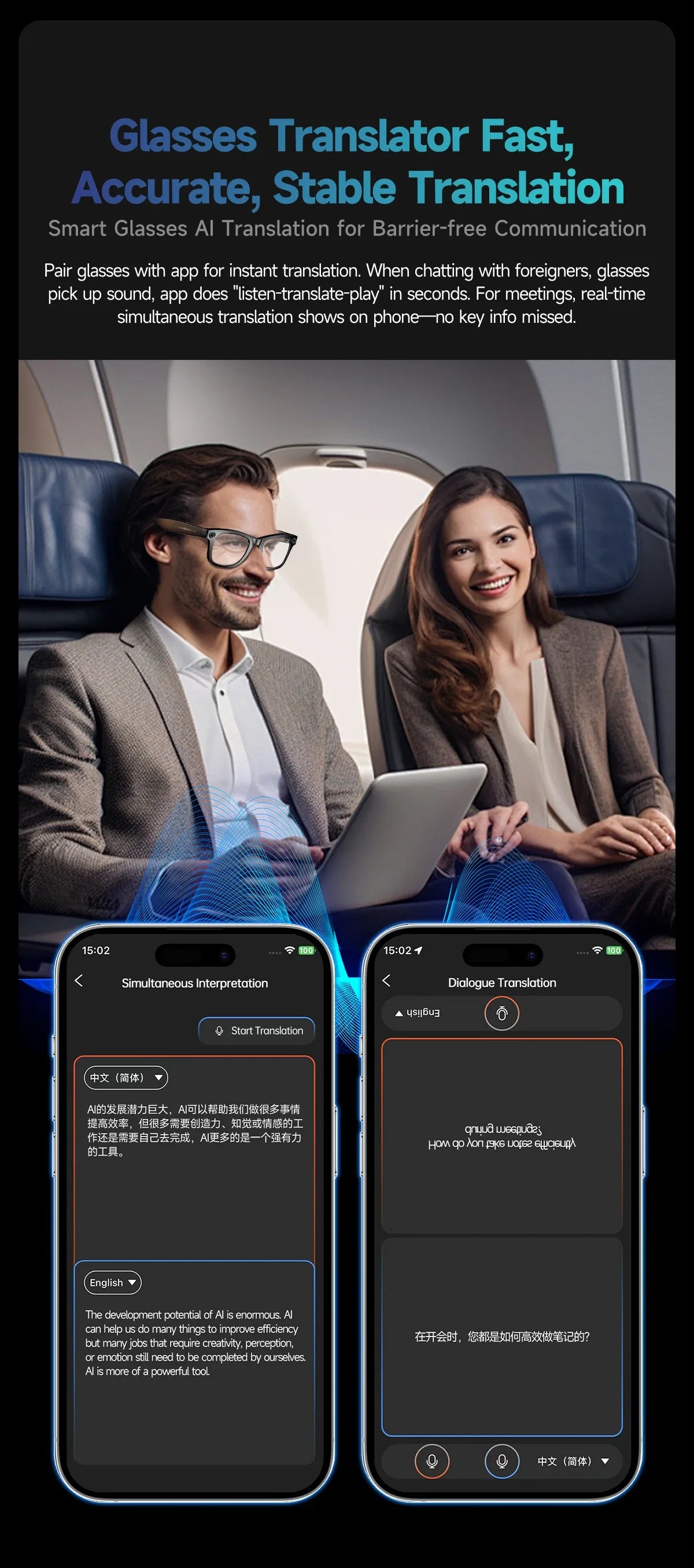 2026 KI Smart-Brille 8MP – 100+ Sprachen Übersetzung, Bluetooth, Musik & Video