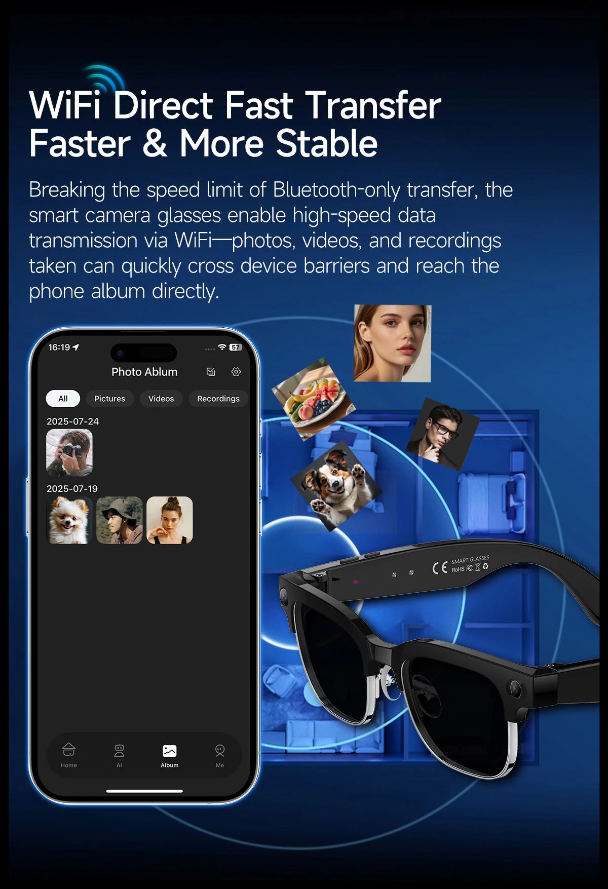 KI Smart Brille – 8MP Kamera, IP66 Wasserdicht, 290mAh, Übersetzung & Bluetooth